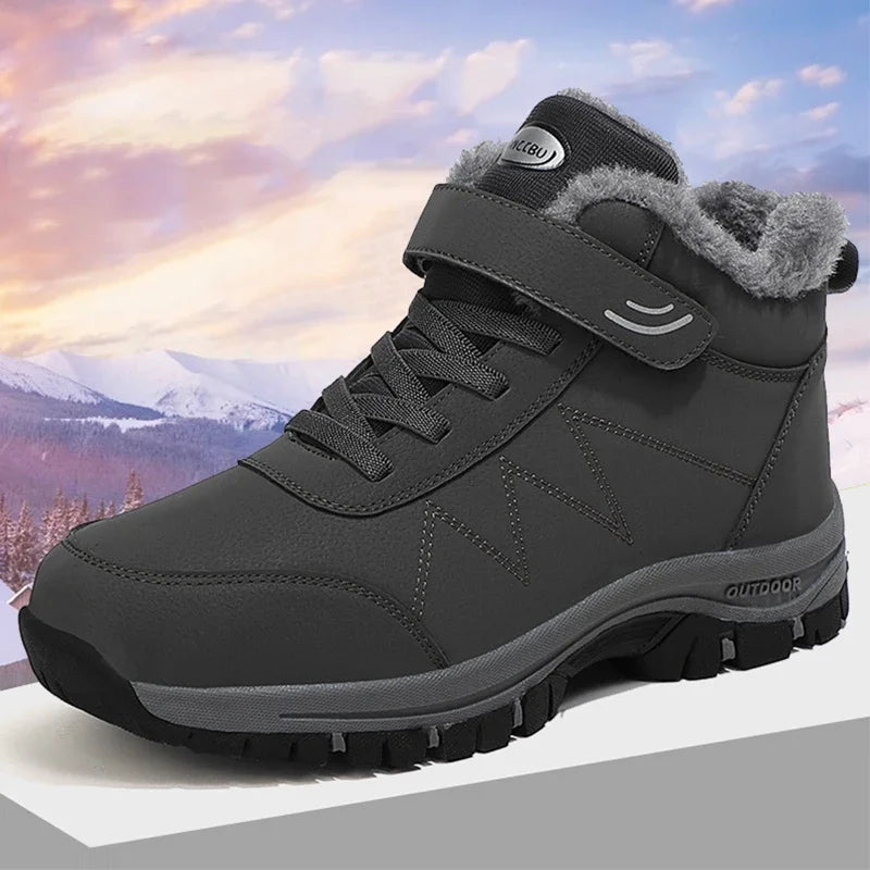 2023 Winter Women Men Boots Waterproof Leather Sneakers Men Ankle Boots Outdoor Not Slip Plush Warm Snow Hiking Boots Man Shoes Leedoar