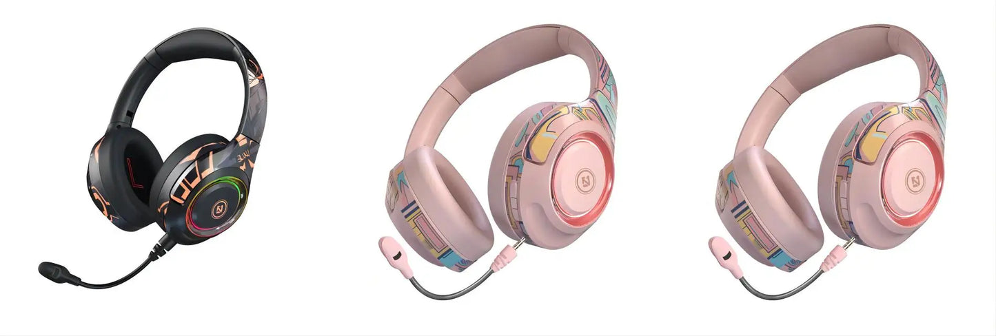 HiFi Headphone Noise Reduction No Delay All-embracing Ear Detachable Microphone Foldable Cool Lights Use for BT/TF Card/AUX/Game Leedoar