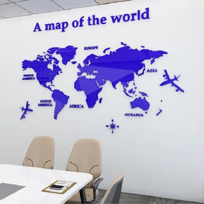 Adesivos de parede de espelho de mapa-múndi acrílico 3D, decoração de fundo de escritório tipo europeu, decoração de parede para sala de estar, quarto