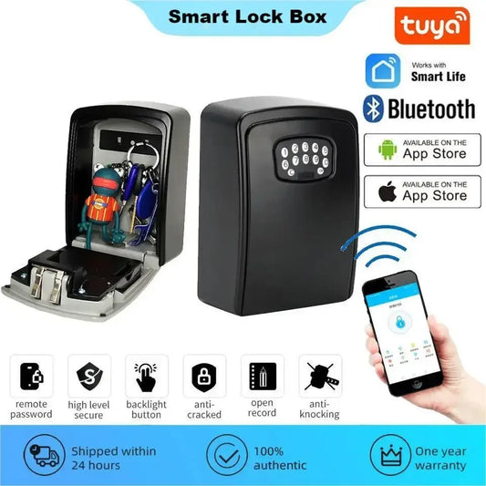 Key Safe Box Smart Strongbox (Password + Mobile Phone APP Unlock ) Warehouse Wall-mounted Anti-lost Key Lock Box Remote Control Leedoar