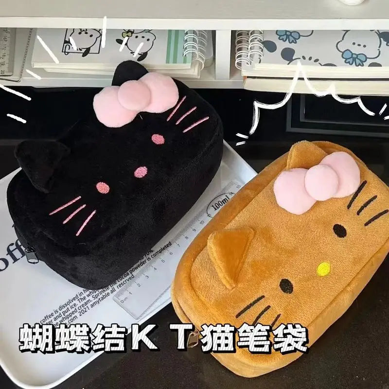 Bolsa de caneta de pelúcia Hellos Kittys Kawaii, bolsa de papelaria de grande capacidade para estudantes, bolsa de armazenamento de maquiagem para meninas, presentes de feriado para casais 