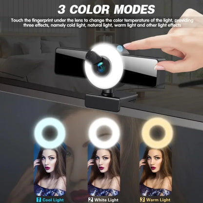 02 HD Beauty Webcam 2K 4K Autofoco Streaming Web Camera Microfone embutido Smart 1K Web Cam para desktop Laptops PC Game 