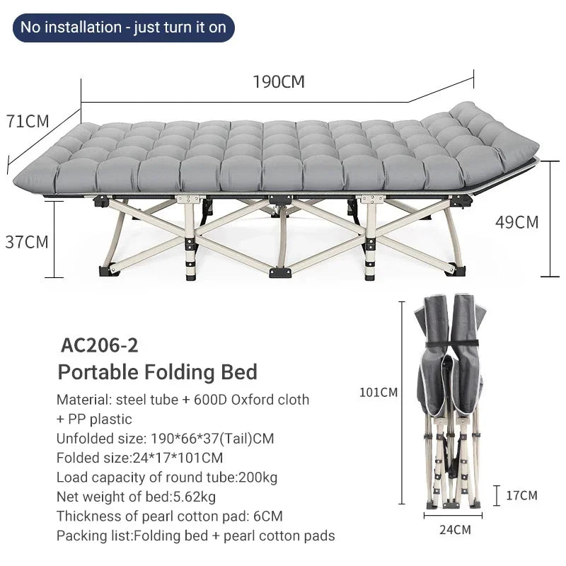 Cama dobrável para almoço, cochilo simples, portátil, multifuncional, acampamento, viagem, cama reclinável, escritório em casa, camas de enfermagem 