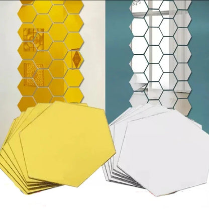 6/12/24 peças 3D Hexagonal Acrílico Espelho Adesivo de Parede Autoadesivo Destacável Mosaico Adesivo DIY Decoração de Casa Arte Espelho Deco