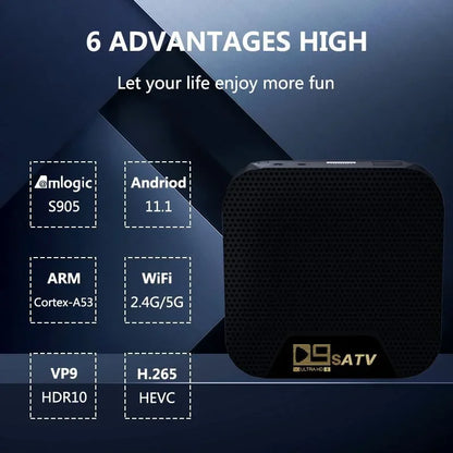 Decodificador D9S ATV Box 4K ARM A53 2,4 G 5 G Dual WIFI Android 11 TV Box S905 8 GB 16 GB con control remoto por voz, novedad de 2024 