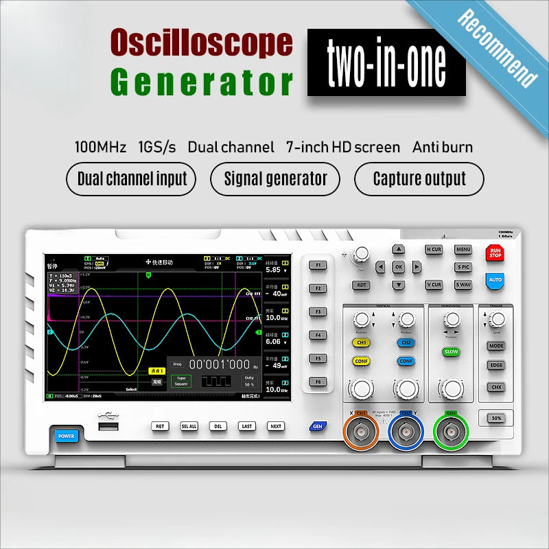 1014D Portable Digital Oscilloscope Osciloscopio Digital Multimeter 100MHz*2 2 In 1 Dual Channel Input Signal Generator