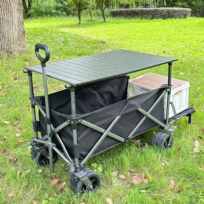 180L Liftable Tank Wheeled Camping Cart Handcart Foldable with Rear Door Hand Pushed Camping Trailer Trolley Picnic Vehicle Leedoar