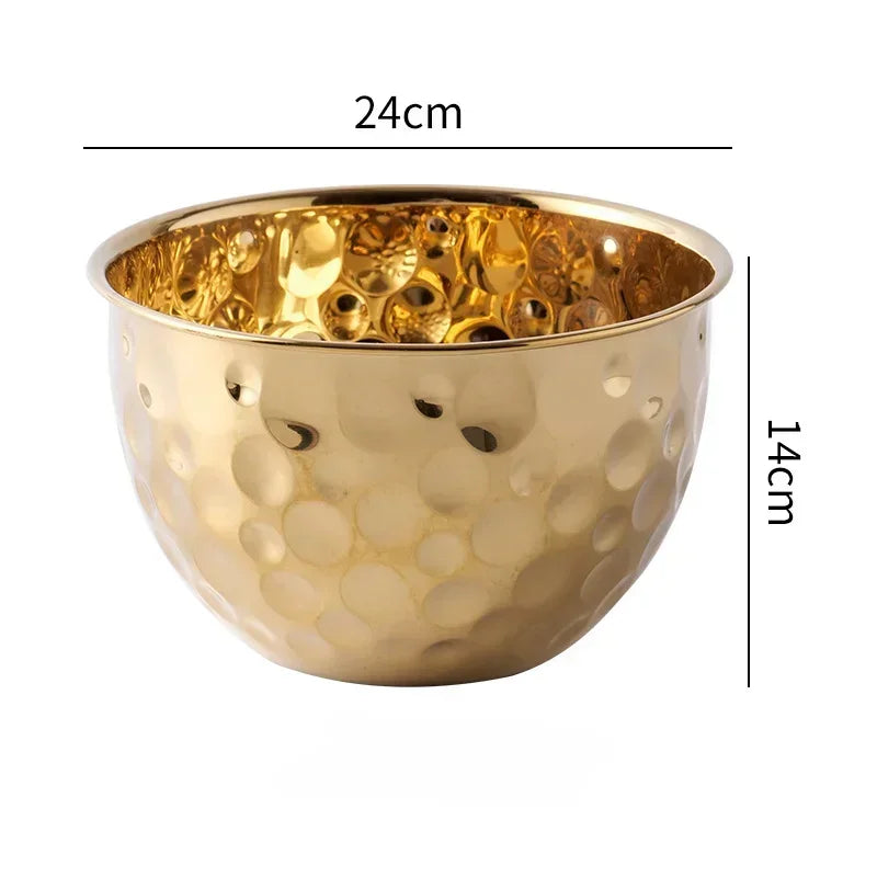 New Stainless Steel Hammer Point Fruit Bowl Salad Plate Egg Pot Thickened Baking Mixing Cooking Bowl Creative Decoration Bar KTV Leedoar