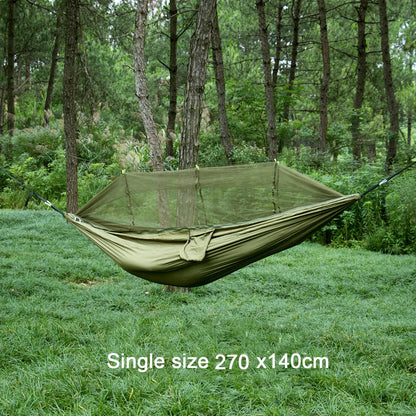 Outdoor Camping Portable Single Size Nylon Fabric Portable Travel Outdoor Camping Hanging Sleeping  Hammock with Mosquito Net Leedoar