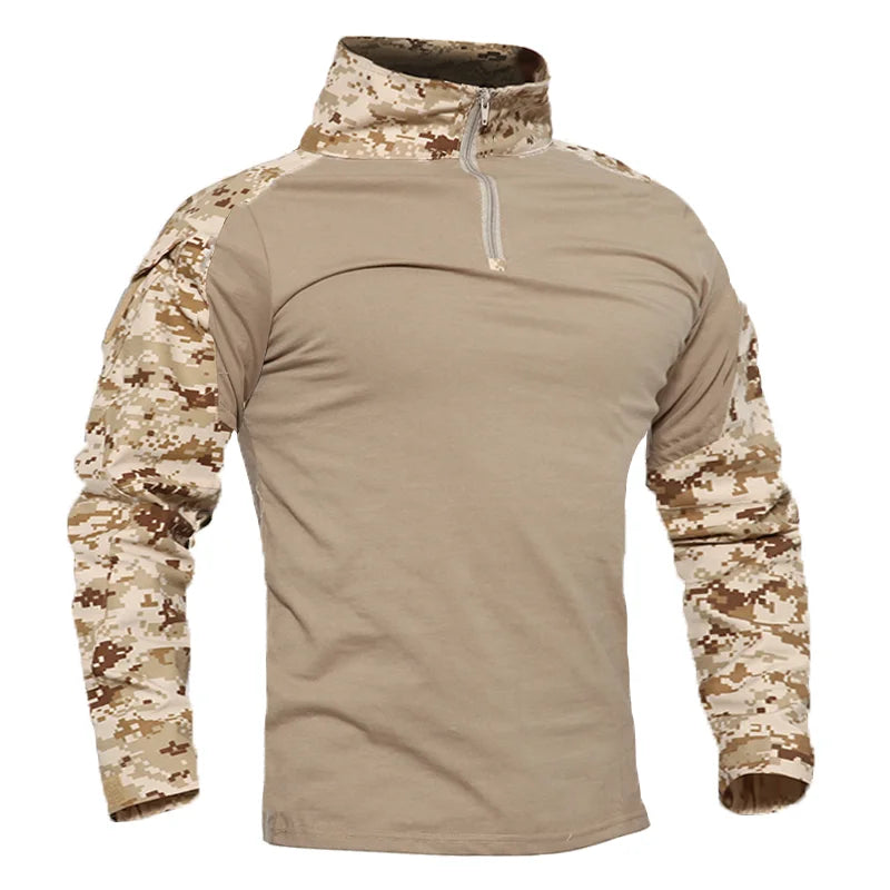 Outdoor Tactical Hiking T-Shirts Men Combat Military Army CP Camouflage Long Sleeve Hunting Climbing Shirt Cotton Sport Clothes Leedoar