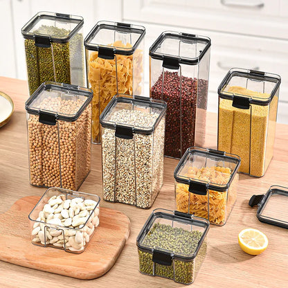 Sealed Jars Kitchen Grain Storage Organizer Large Tank Plastic Moisture-proof Storage Box Household Seasoning Jars Set Leedoar