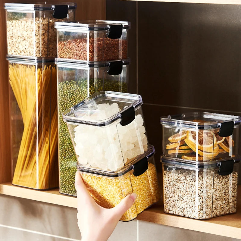 Sealed Jars Kitchen Grain Storage Organizer Large Tank Plastic Moisture-proof Storage Box Household Seasoning Jars Set Leedoar