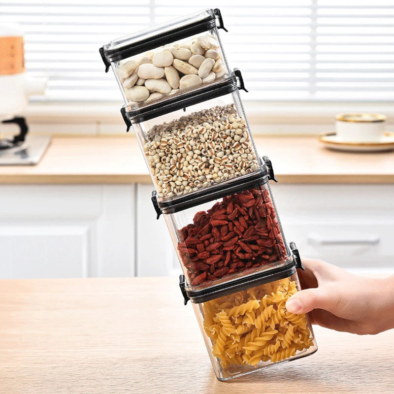 Sealed Jars Kitchen Grain Storage Organizer Large Tank Plastic Moisture-proof Storage Box Household Seasoning Jars Set Leedoar