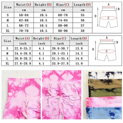 Seamless Tie Dye Style High Waist Quick Dried Fitness Triple Pants Honey Peach Hip Lift Yoga Sports Tight Shorts Leedoar