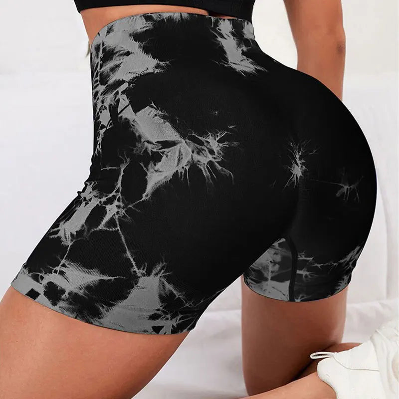 Seamless Tie Dye Yoga Shorts High Waist Quick Drying Fitness Shorts Honey Peach Lifting Hip Yoga Sports Tight Shorts Leedoar