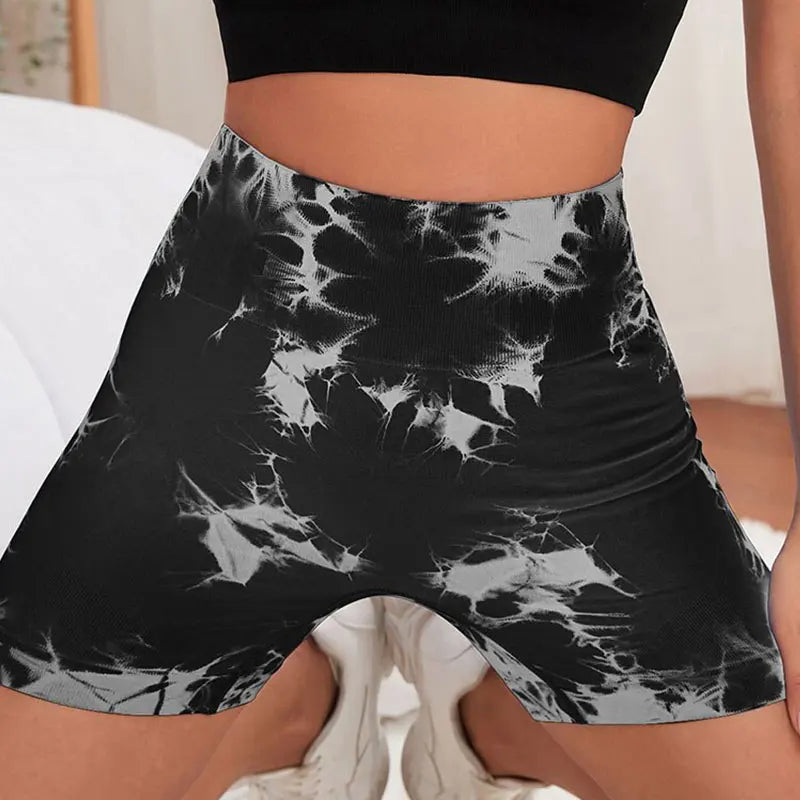 Seamless Tie Dye Yoga Shorts High Waist Quick Drying Fitness Shorts Honey Peach Lifting Hip Yoga Sports Tight Shorts Leedoar