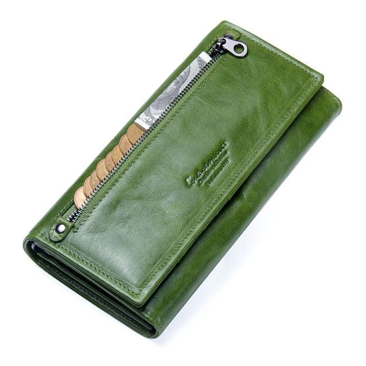 Monedero largo de piel auténtica unisex para hombre y mujer, cartera de mano para mujer, monedero, diseño de marca, bolso de mano para teléfono móvil, tarjetero 