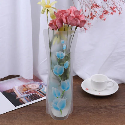 4pcs 27x12cm Creative Plastic Vase Home Freshness PVC Plastic Foldable Transparent Vase Flowers Jardiniere Flower Arrangement Leedoar