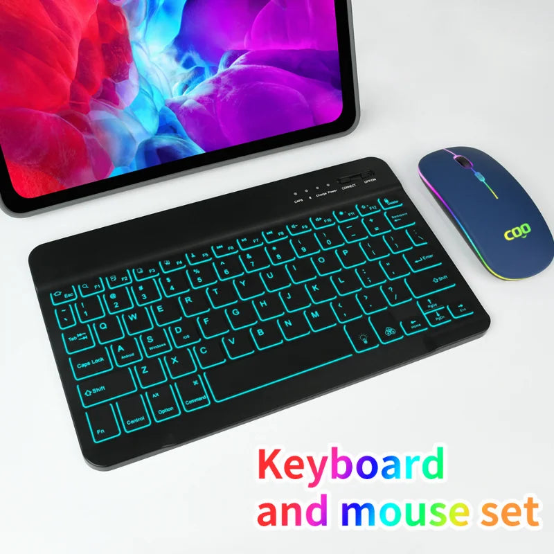 Combo de teclado e mouse RGB BT recarregável sem fio Bluetooth teclado e mouse conjunto de teclado e mouse com luz de fundo em russo e espanhol 