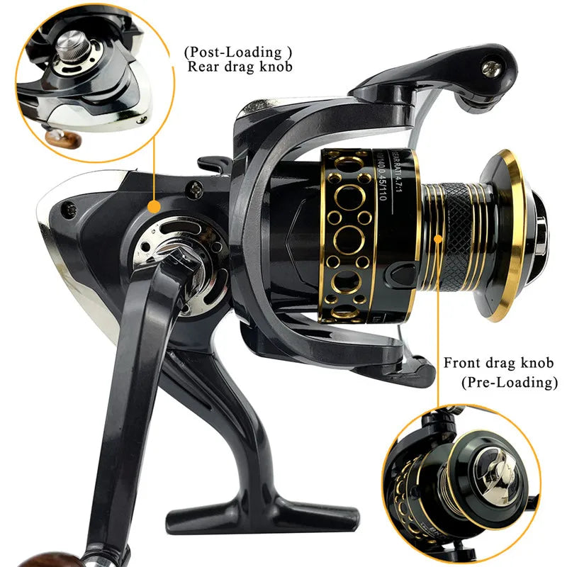 Fishing Reel Spinning 2000-7000 Series Metal Spool Spinning Wheel 5.2:1 Spool Coil Catfish Wheel Leedoar