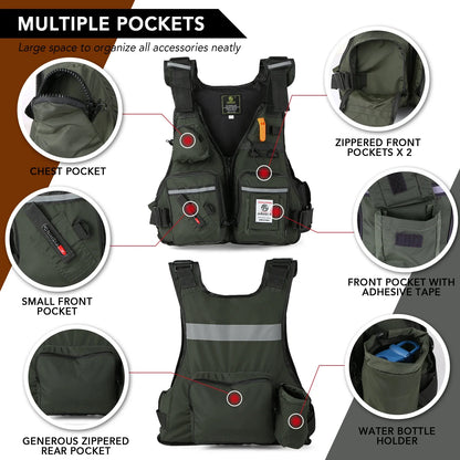 Men Professional Life Jacket Buoyancy Suit Portable Fishing Vests Multi-Pockets Waterproof Sea Fishing Adjustable Vest Leedoar