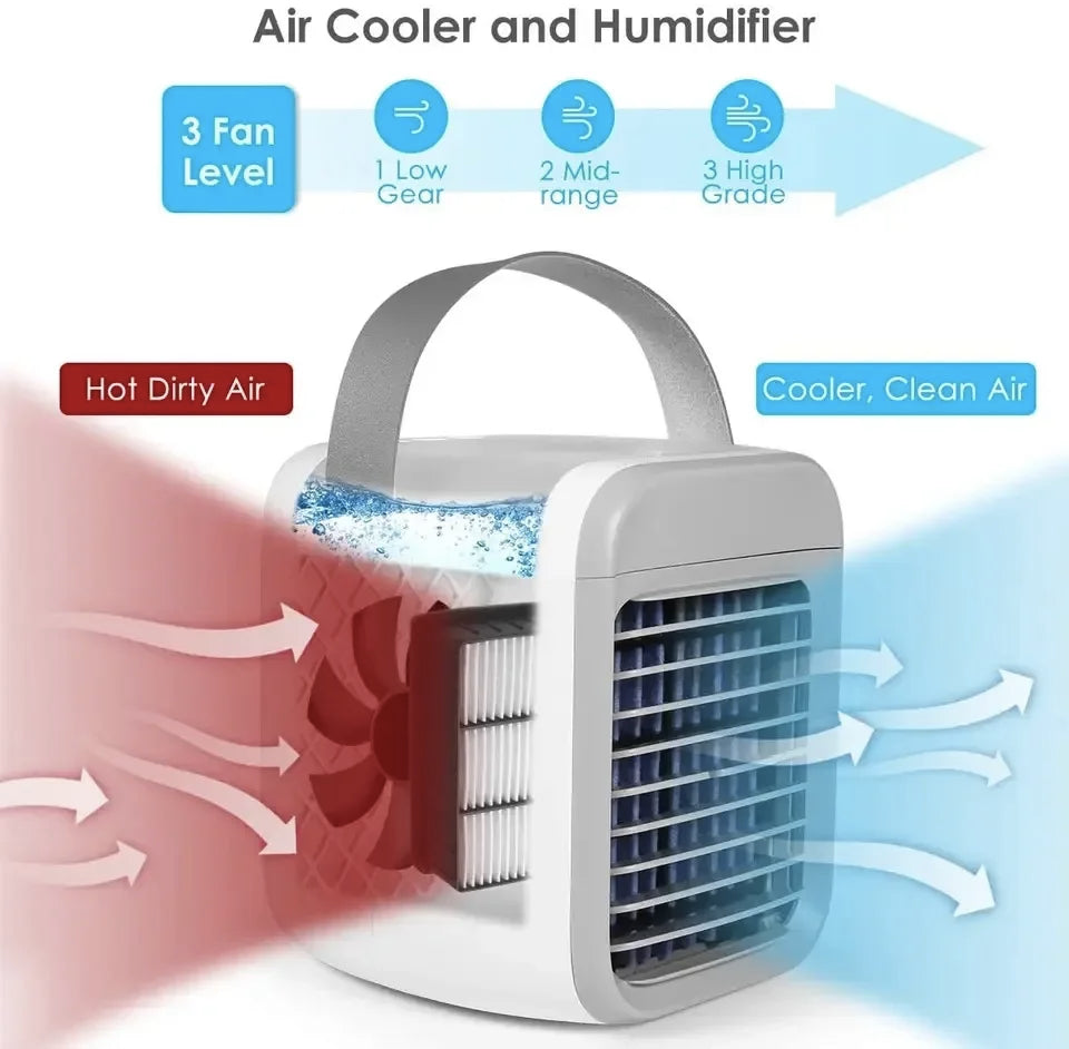 Acondicionador portátil para uso doméstico, mini enfriador de aire, aire acondicionado portátil para oficina, ventilador de enfriamiento de aire de 3 velocidades, humidificador 