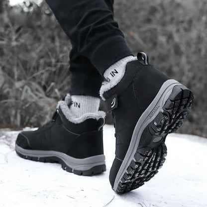 2023 Winter Women Men Boots Waterproof Leather Sneakers Men Ankle Boots Outdoor Not Slip Plush Warm Snow Hiking Boots Man Shoes Leedoar