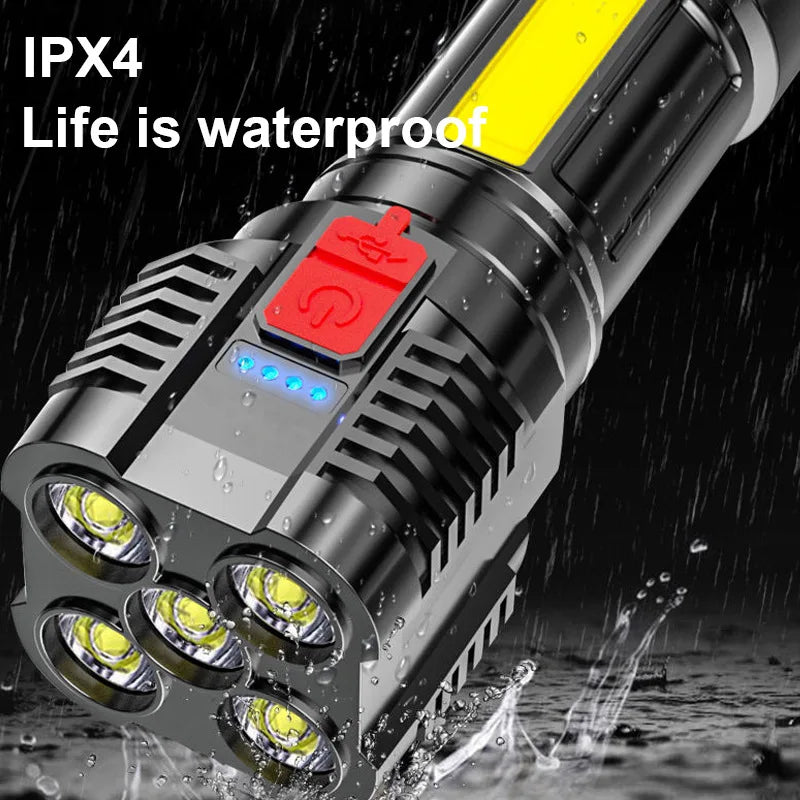 5Led Flashlight Household Portable Multi-Function Cob Side Lamp USB Charging Strong Light Waterproof Flashlight Leedoar