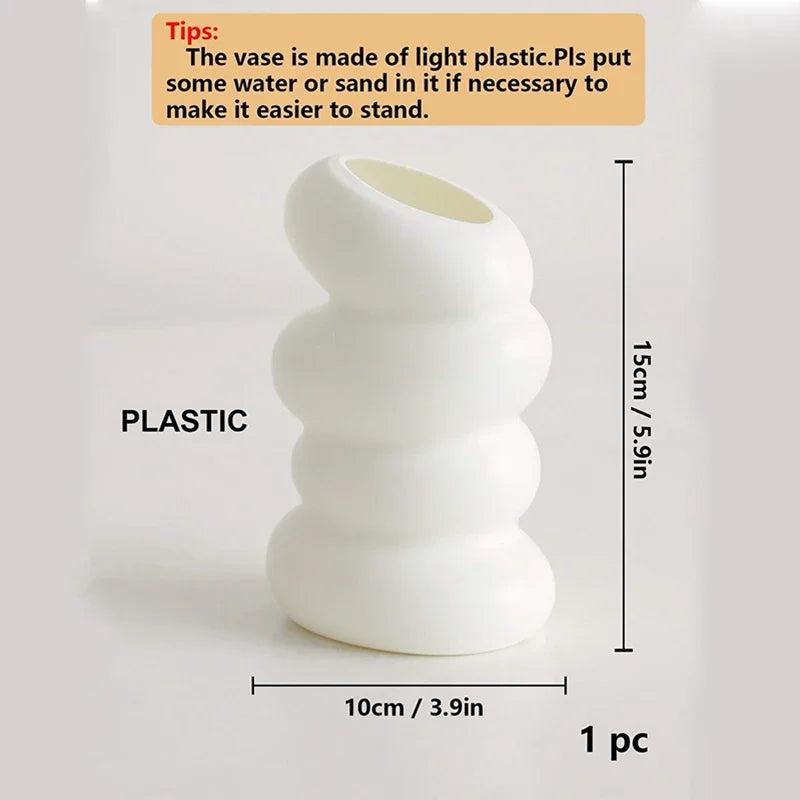 2PC Plastic Spiral White Vase Nordic Creative Flower Arrangement Container For Kitchen Living Bedroom Home Decoration Ornament Leedoar