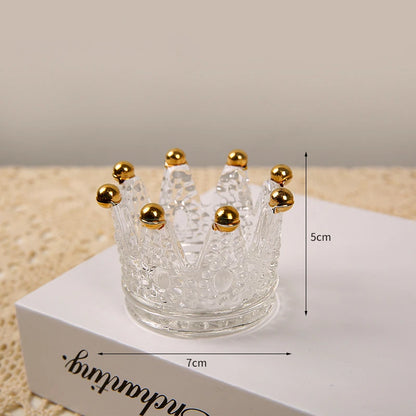 5PCS Small Crown Glass Candlestick Decoration Retro Desktop Decoration Prop Gold Edge Amber Style Crown Decoration Leedoar