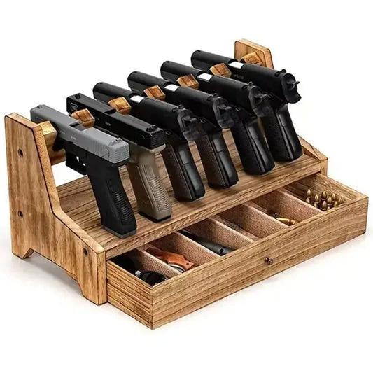 6/4 Slot Gun Rack Pistol Rack Pistol Rack de madeira para armazenamento seguro de armas de fogo Pistol Case Pistol Accessories