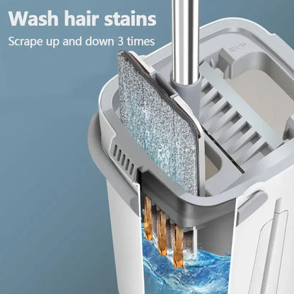 Hand Free Easy Flat Floor Mop Bucket Set For Home Household Floor Cleaning System With Washable Microfiber Pads Leedoar