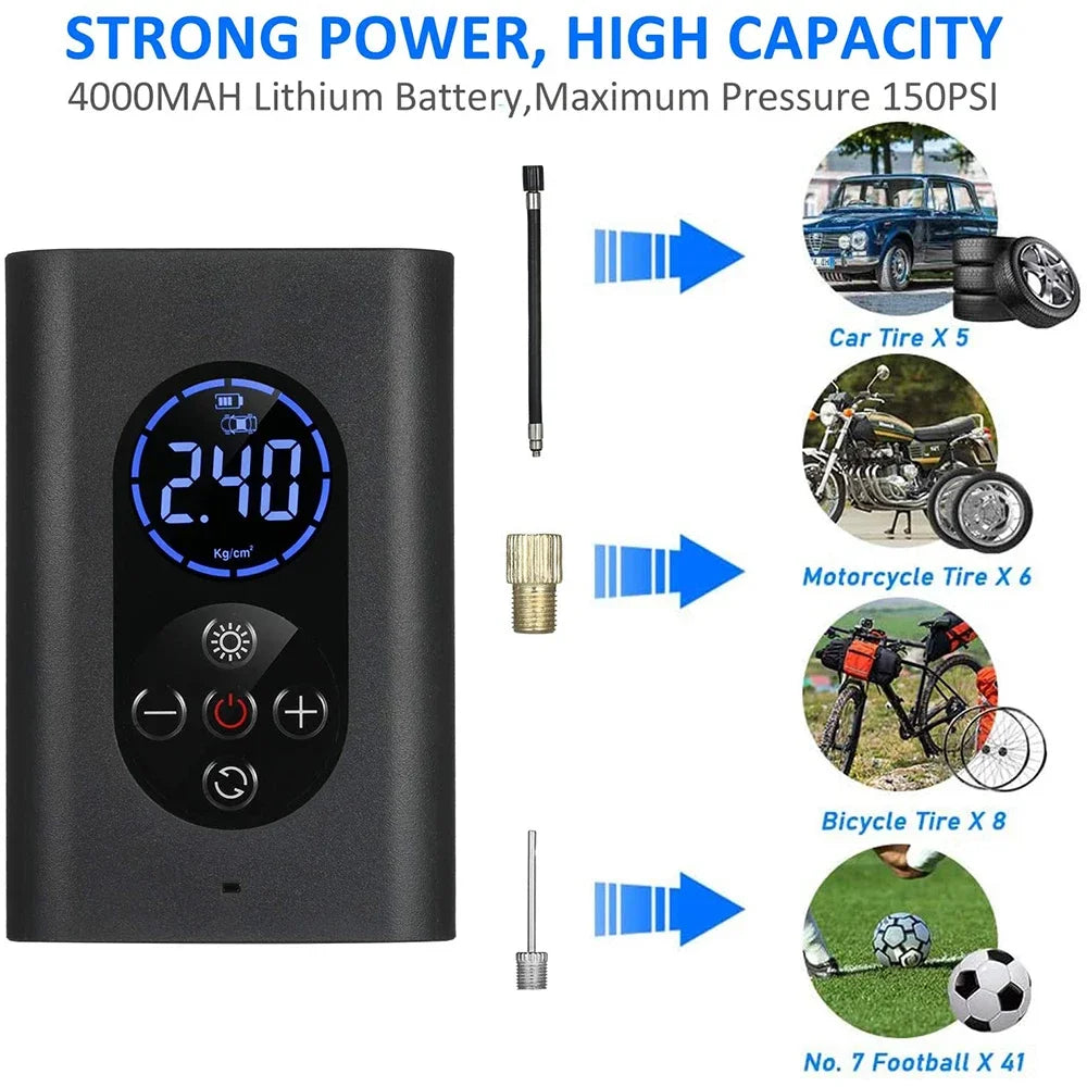 Car Air Compressor Mini Portable Wireless Digital Electric Inflator Pump Inflatable for Auto Motorcycle Bicycle Tire Tyre Balls Leedoar