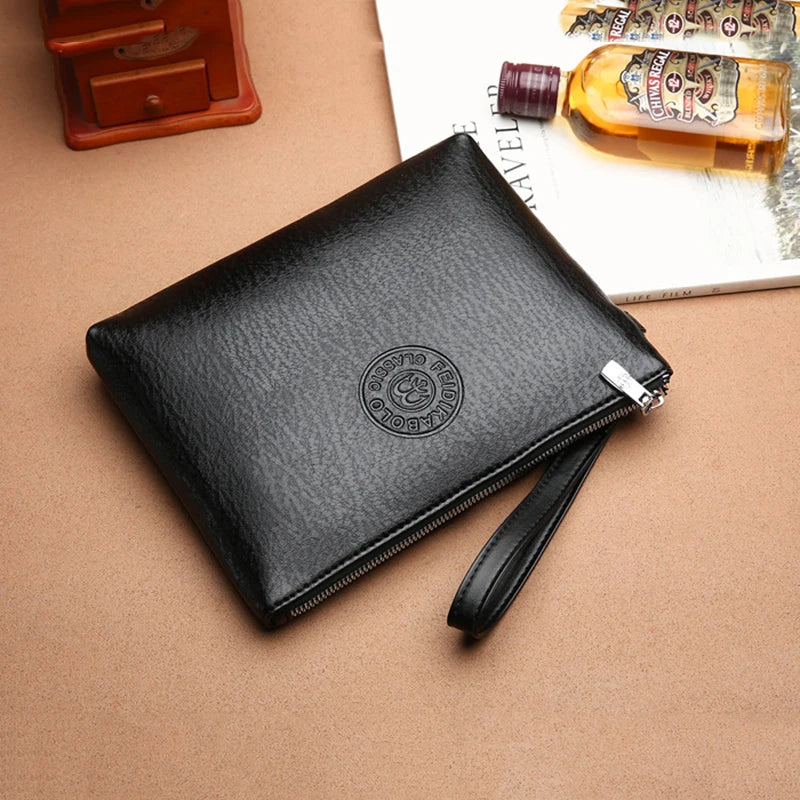 Cartera de mano grande de estilo empresarial para hombre, de piel sintética suave, tipo sobre, elegante, para ocio, bolsa de regalo 