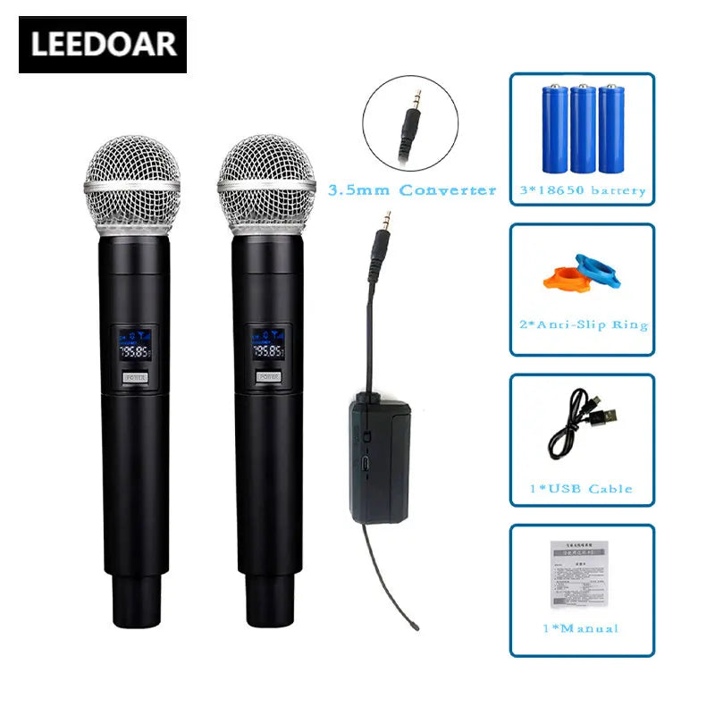 UHF Wireless Microphone Professional Receiver Transmitter System Universal Handheld Mic with Karaoke Business Meeting Microphone Leedoar