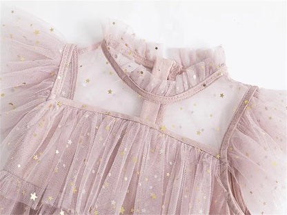 Sequin Baby Girls Summer Dress 3 6 8 Yrs Ruffles Elegant Birthday Party Princess Dress Casual Tulle Girl Kid's Layered Dress Leedoar