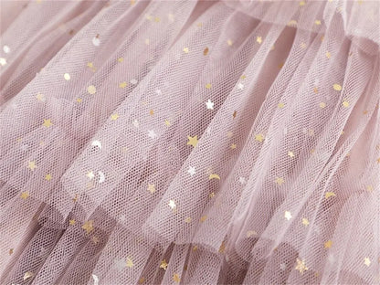 Sequin Baby Girls Summer Dress 3 6 8 Yrs Ruffles Elegant Birthday Party Princess Dress Casual Tulle Girl Kid's Layered Dress Leedoar