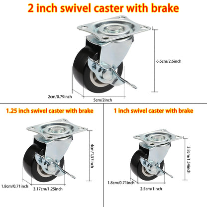 Set Of 4 1"/1.25"/2" PVC Furniture Casters Wear Resistant Mute Universal Heavy Trolley Wheels 360 Degrees Swivel Castor Leedoar