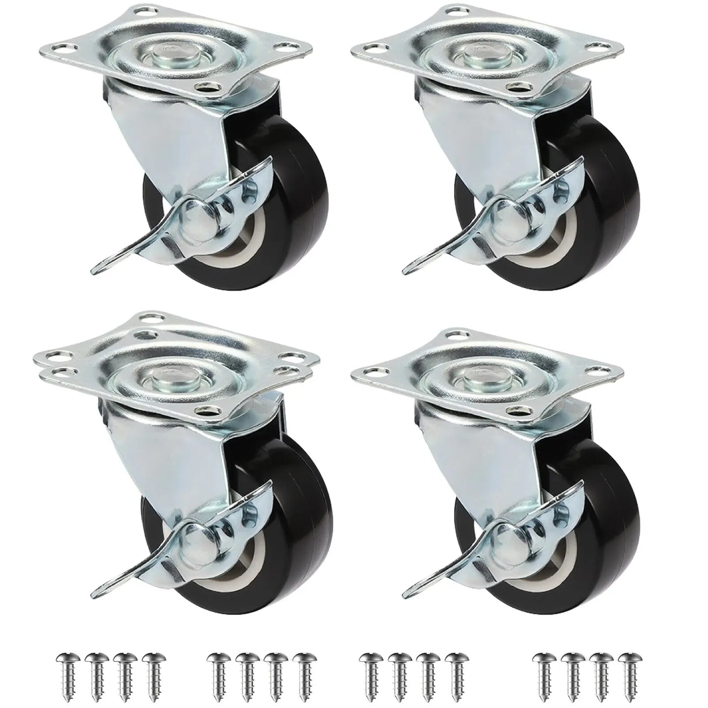 Set Of 4 1"/1.25"/2" PVC Furniture Casters Wear Resistant Mute Universal Heavy Trolley Wheels 360 Degrees Swivel Castor Leedoar