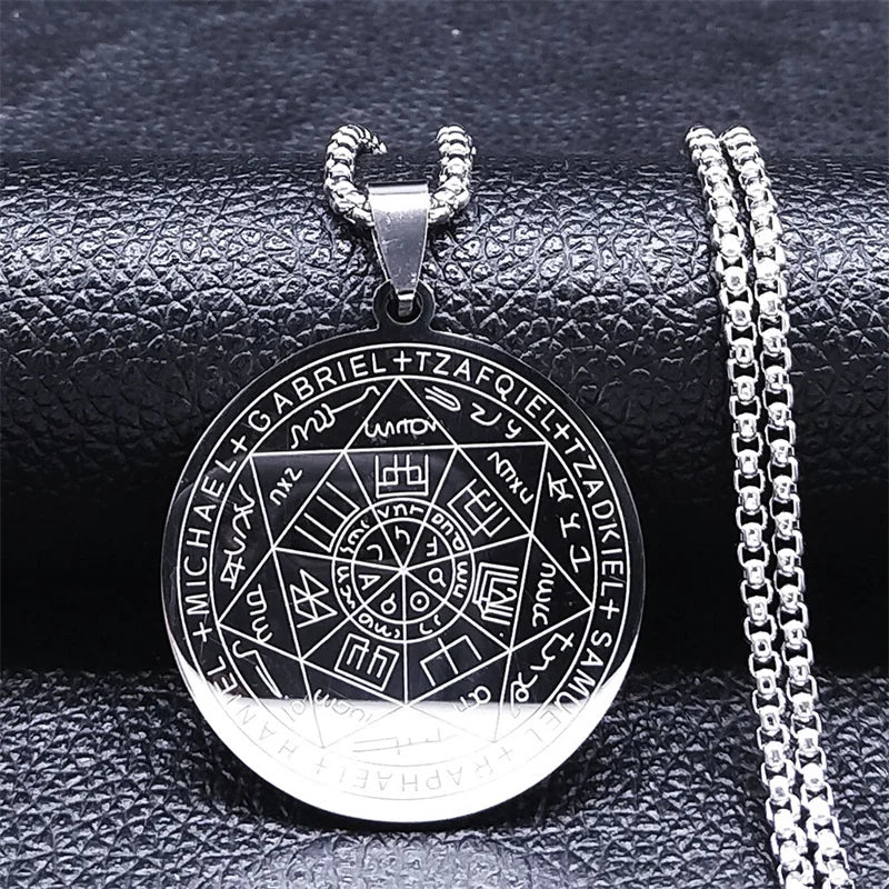 Seven Archangels Amulet Stainless Steel Necklaces Men Seal of Salomon Talisman Christian Protection Jewelry Collar Hombre Leedoar