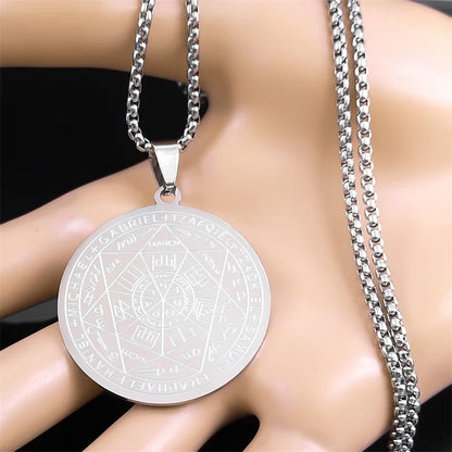 Seven Archangels Amulet Stainless Steel Necklaces Men Seal of Salomon Talisman Christian Protection Jewelry Collar Hombre Leedoar