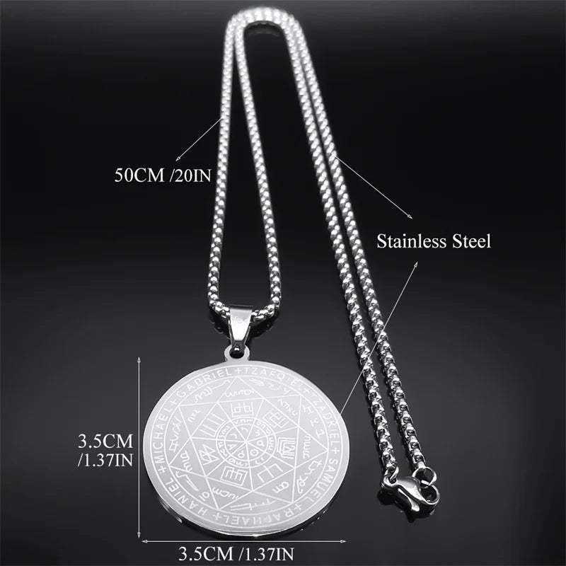 Seven Archangels Amulet Stainless Steel Necklaces Men Seal of Salomon Talisman Christian Protection Jewelry Collar Hombre Leedoar