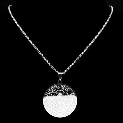 Seven Archangels Amulet Stainless Steel Necklaces Men Seal of Salomon Talisman Christian Protection Jewelry Collar Hombre Leedoar