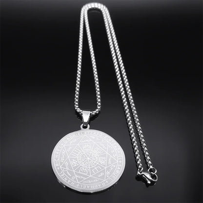 Seven Archangels Amulet Stainless Steel Necklaces Men Seal of Salomon Talisman Christian Protection Jewelry Collar Hombre Leedoar