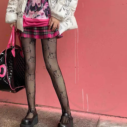 Sexy Hello Kitty Breathable Stockings Fashionable Sanrio Black Stockings Lolita Sexy Tights Anime Kuromi Style Fishnet Stockings Leedoar