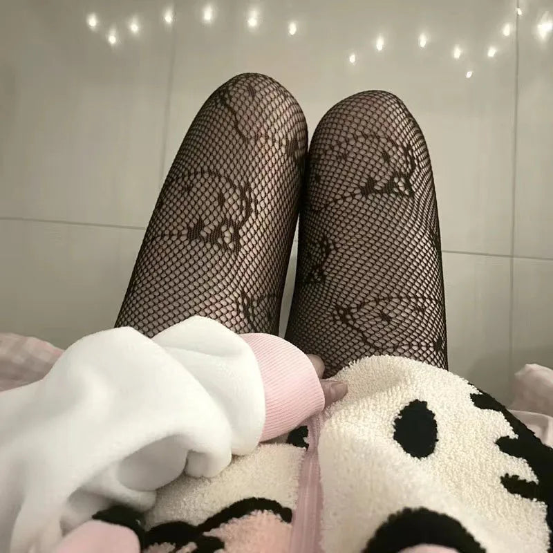 Sexy Hello Kitty Breathable Stockings Fashionable Sanrio Black Stockings Lolita Sexy Tights Anime Kuromi Style Fishnet Stockings Leedoar