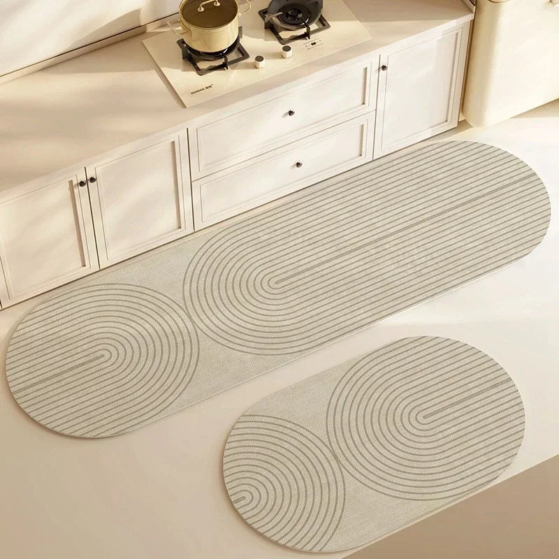 Water Absorbing Diatomaceous Mud Mat Kitchen Bathroom Anti Slip Mat Simple Elliptical Long Strip Carpet Home Decoration Products Leedoar