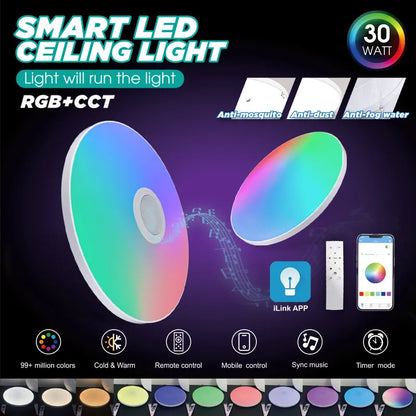 Nova luz de teto LED colorida RGB com aplicativo inteligente escurecimento de três luzes de defesa Bluetooth música ambiente luz 