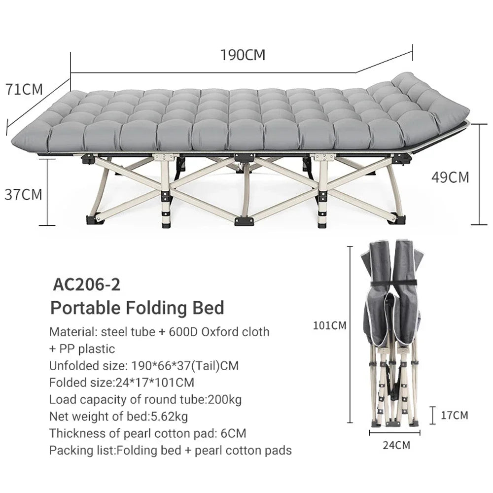 Cama dobrável para almoço, cochilo simples, portátil, multifuncional, acampamento, viagem, cama reclinável, escritório em casa, camas de enfermagem 