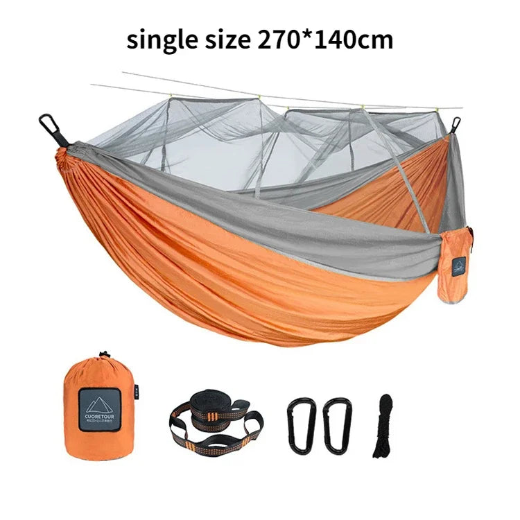 Outdoor Camping Portable Single Size Nylon Fabric Portable Travel Outdoor Camping Hanging Sleeping  Hammock with Mosquito Net Leedoar